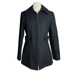 Anne Klein‎ Black Wool Pea Coat Medium Preppy Classic Corporate Goth Winter Coat